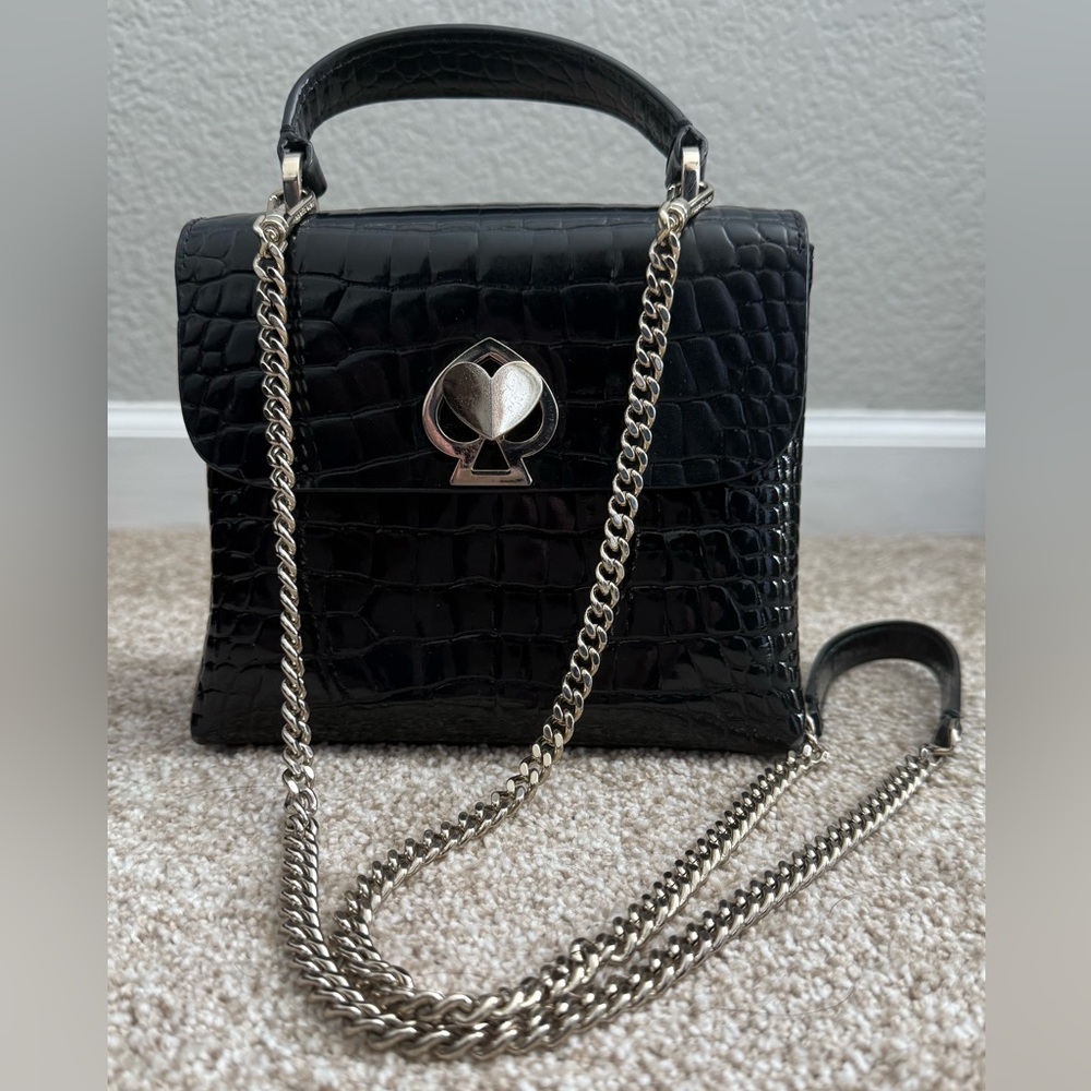 kate spade new york mini Romy Black Croc-Embossed Satchel